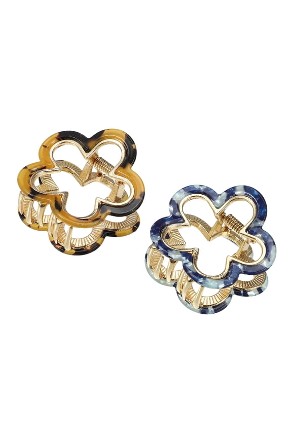 2 Pcs Flower Hair Claw Clip Small Hair Jaw Clips for Women Blue Brown 1.97"