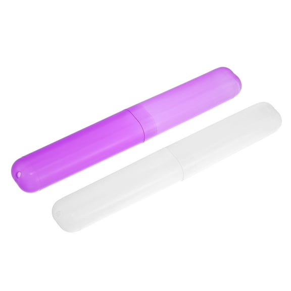 Vocoste 2 Pcs Plastic Toothbrush Holders Case for Travel White Purple 7.48"x1.06"