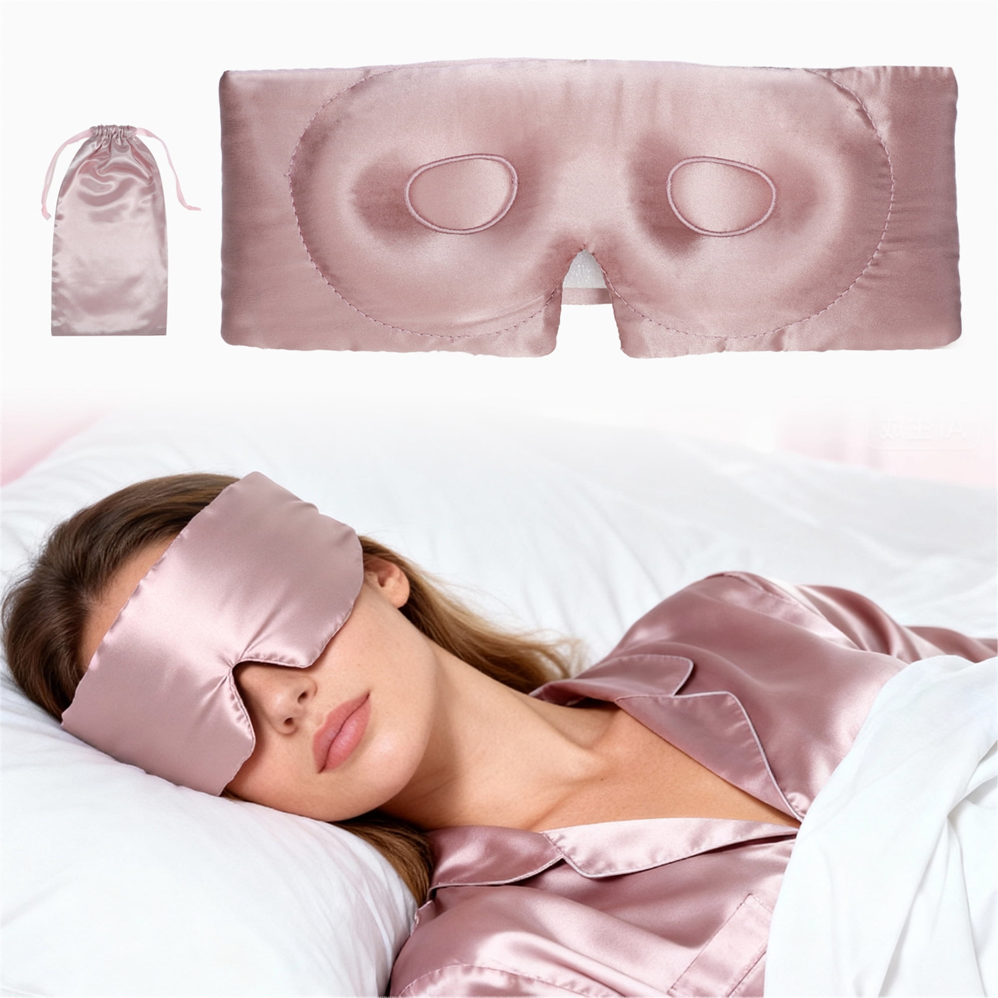 Vocoste 22 Momme Pure Silk Sleep Mask with Travel Pouch 3D Contour Adjustable Blindfold for Side Sleepers Eyelash Protecting for Natural Lashes & Extensions Light Pink