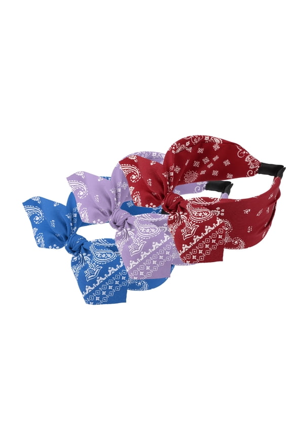 3 Pcs Bow Knotted Wide Headbands Fashion Hair Accessories for Women Blue Purple Red 2.28" Width