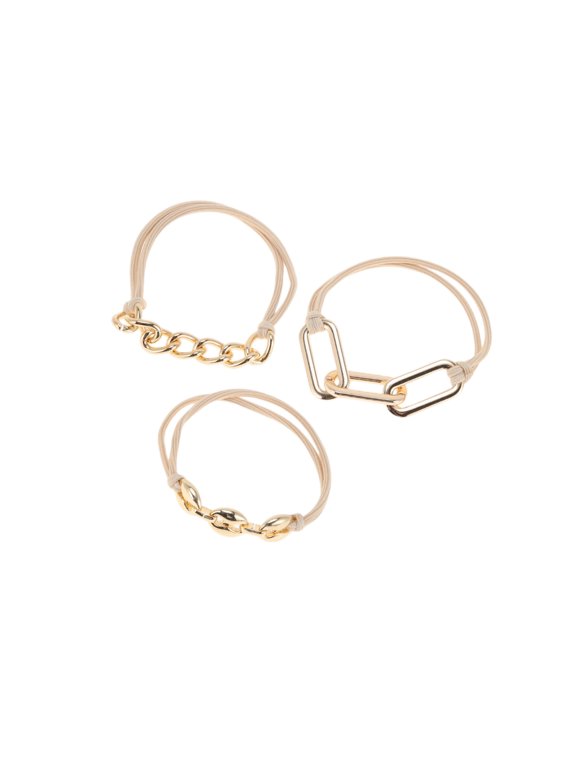 3 Pcs Elegant Bracelet Hair Elastic Band Gold Tone