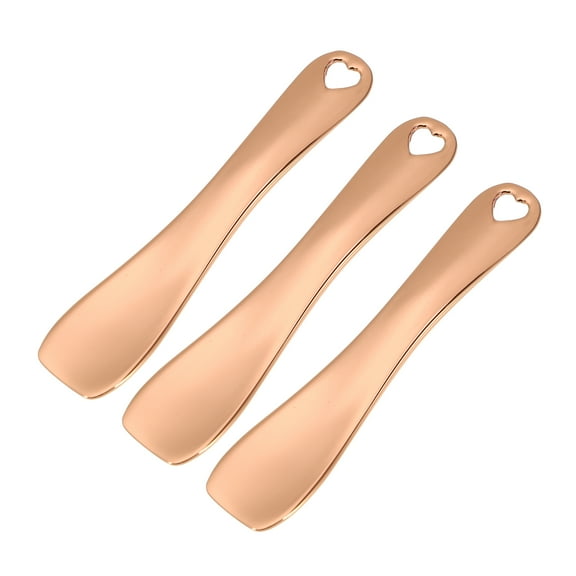 Vocoste 3 Pcs Makeup Spatula Mini Spoon, Eye Cream Massage Sticks Beauty Scoop Heart Shape 2.36"x0.49" Rose Gold Tone