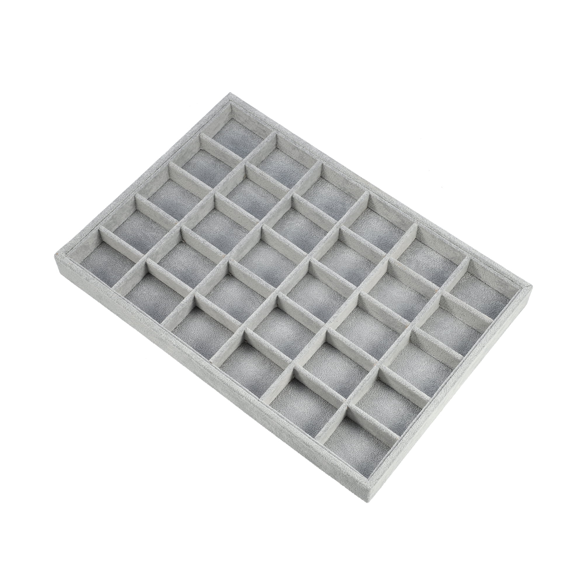 Gray 30-Grid Stackable PU Jewelry Tray Organizer