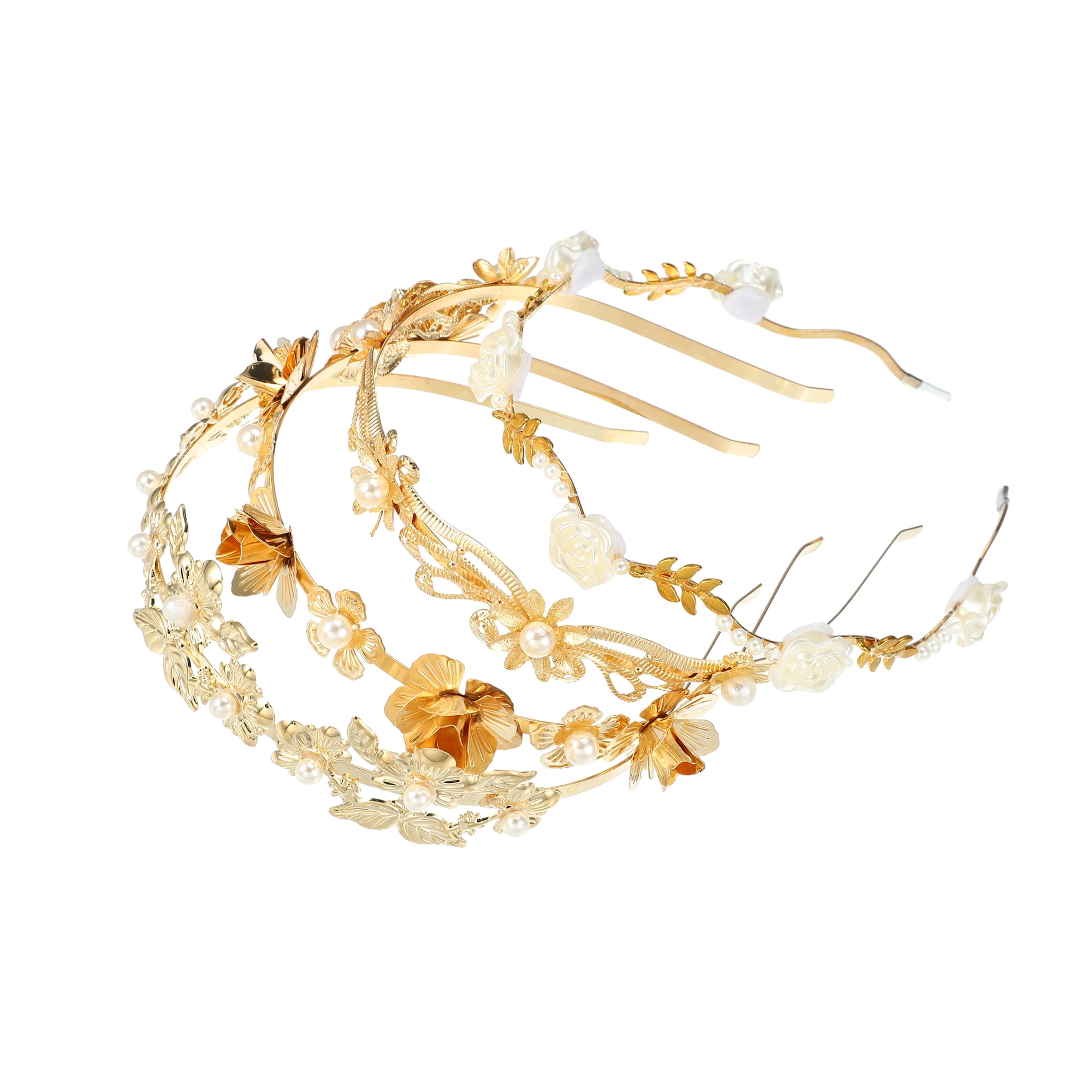 Vocoste 4 Pcs Metal Flower Shape Headbands Hair Accessories Headbands for Women Girl Gold Tone 4.92"x1.18"