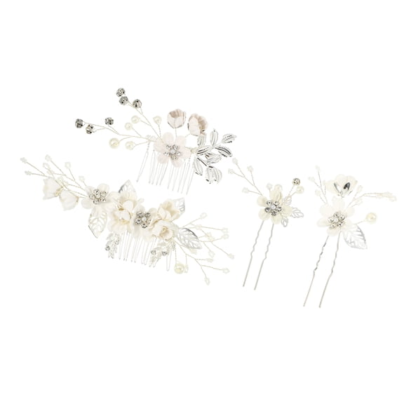 Vocoste 4 Pcs Rhinestone Hair Comb for Bride Flower Side Comb Headpiece White
