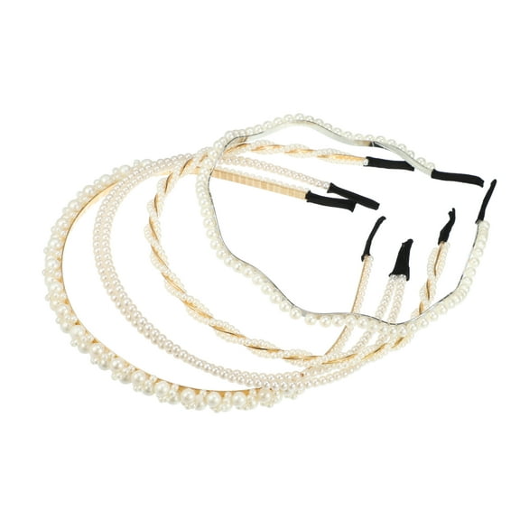 Vocoste 4 Pcs Simple Design Faux Pearl Headbands Hair Accessories Headbands for Women Girl White 4.72"x0.2"