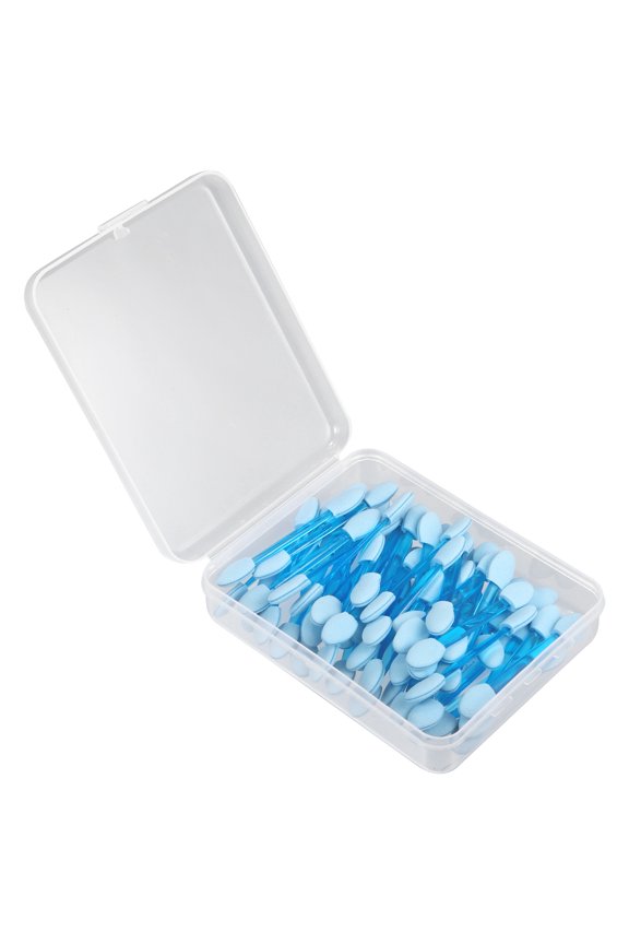 50 Pcs Dual Sides Eye Shadow Sponge Applicators with Container 2.44"x0.35" Blue