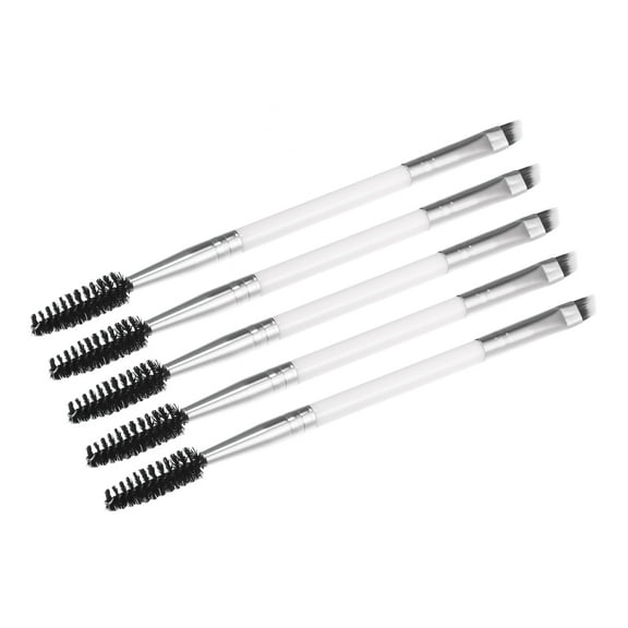Vocoste 5pcs Soft Double Sided Eyebrow Brush Angled Eye Brow Brush Eyelash Extension Brush Silver Tone White