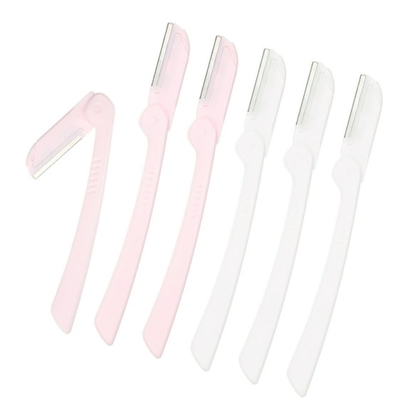 Vocoste 6 Pcs Eyebrow Razor for Women Stainless Steel Foldable Facial Razor White Pink