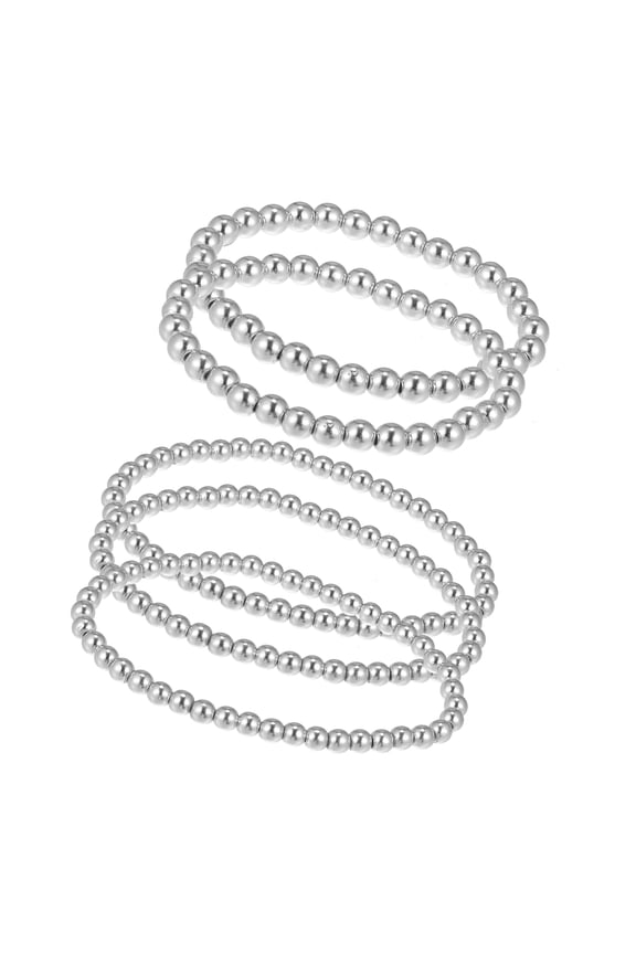 Bead Ball Bracelet Stackable Stretch Elastic Bracelet Kit Silver Tone Set of 5