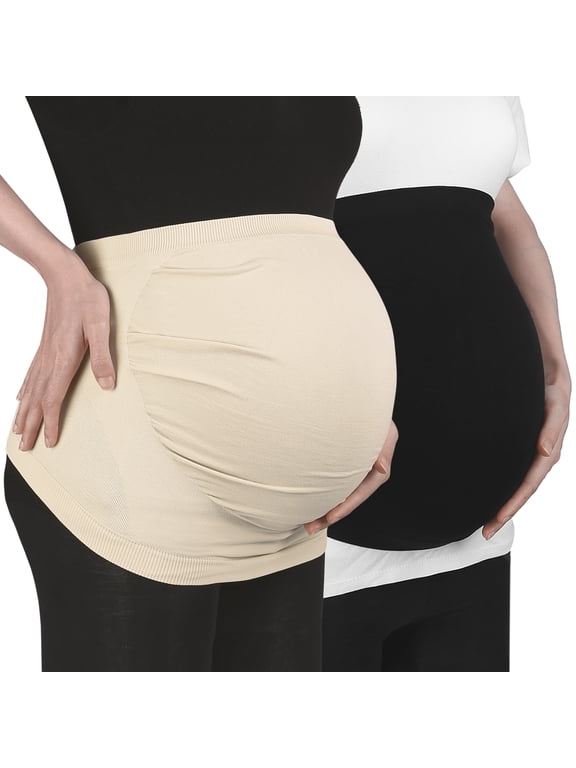 Belly Bands for Pregnant Women XXL Black Beige Nylon 2 Pcs