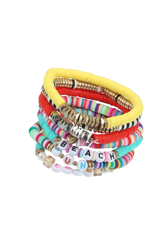 Bracelet for Women Clay Beaded Stretch Bracelets Elastic Layering Bracelet Summer Beach Mix Color 1Set