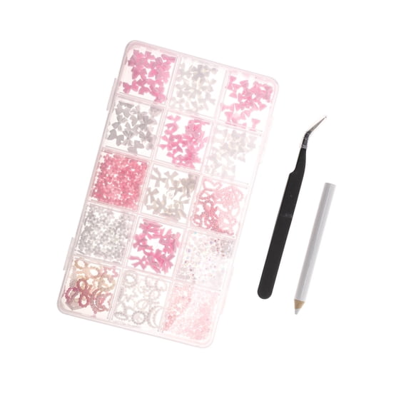 Vocoste Colorful 15 Grids Rhinestone Nail Supplies 1 Set  Pink White