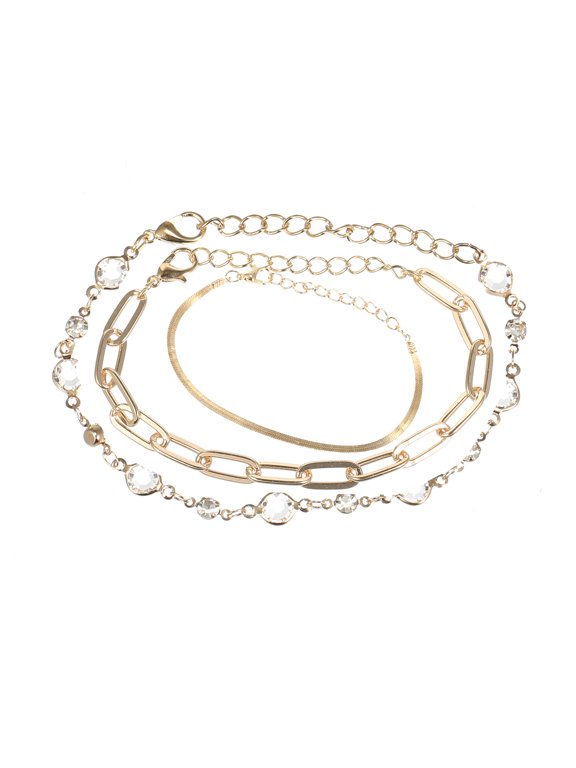 Dainty Layered Bracelets for Women Flat Snake Chain Bracelet Thick Chain Pendant Gift Gold Tone 1Set