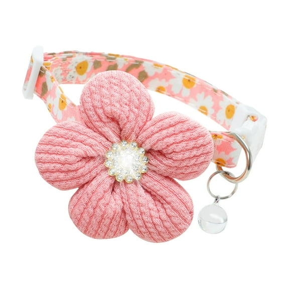 Vocoste Dog Collars for Small Dogs Cute Flower Design with Bell Adjustable Length Pink