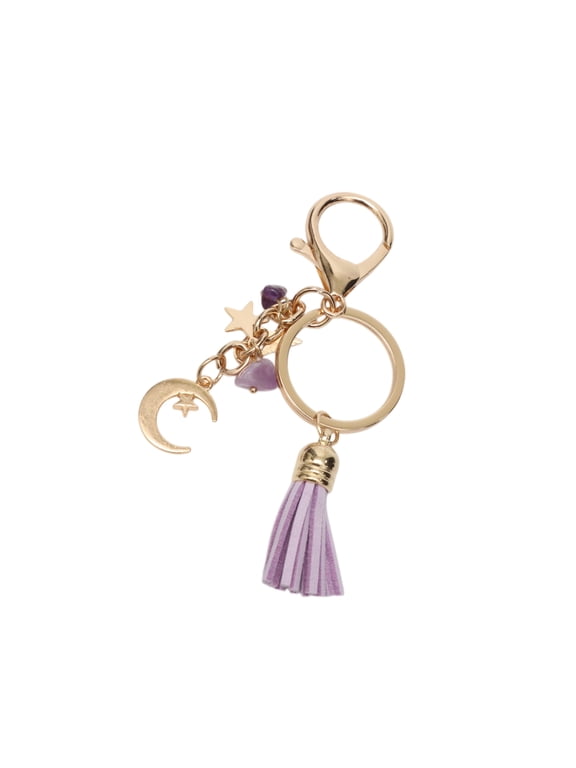 Fashionable Moon Stars Handbag Charm Decorative Keychain Purple Gold Tone