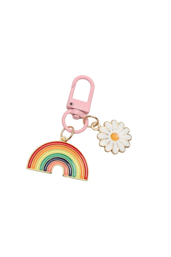 Fashionable Rainbow Flower Handbag Charm Decorative Keychain Multicolored