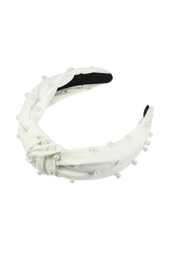Faux Pearl Knotted Headband Classic Casual Style for Women White 4.72"x1.38"