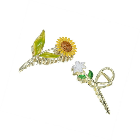 Vocoste Flower Metal Hair Claw Clip for Women Cute Claw Clip Non-Slip Fashion Hair Accessories Yellow White 2pcs