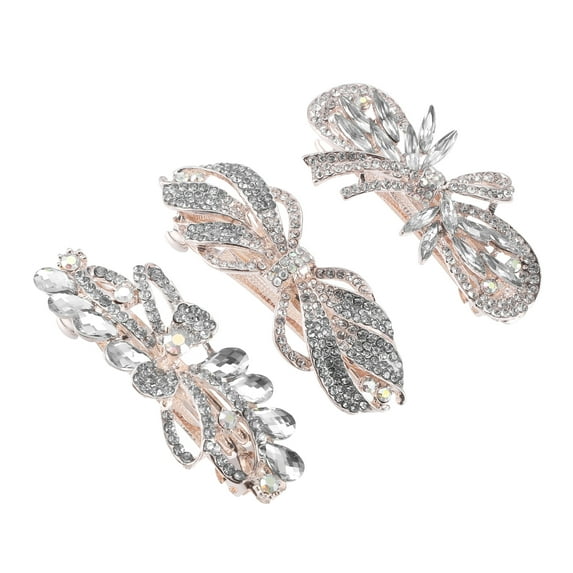 Vocoste Hair Barrettes Hair Accessories for Women Hair Clips Sparkly Glittered Rhinestones Hairpin 3 Pcs White