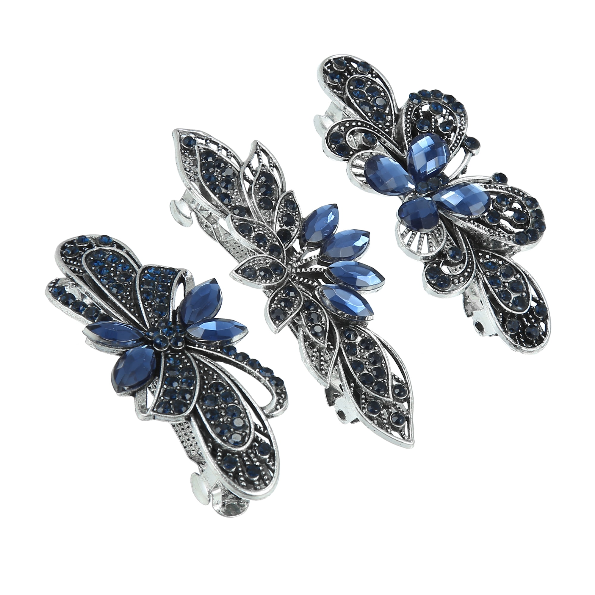 Vocoste Hair Barrettes Vintage Shining Rhinestone Butterfly Flower