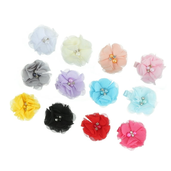 Vocoste Hair Clips for Girls Grosgrain Ribbon Flower Pattern Hair Accessories Muliticolor 12Pcs
