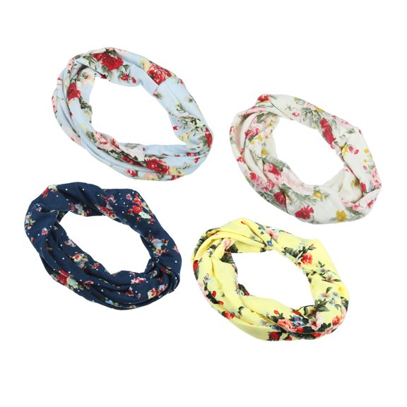 Vocoste Head Wrap Women Headbands Elastic Turban Rose Flower Style Printed Knotted Headband 4Pcs