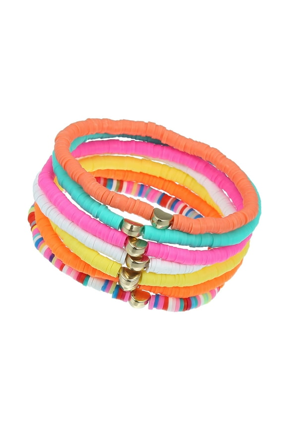 Heart Bracelet for Women Stretch Bracelets Polymer Clay Elastic Layering Bracelet Colorful 1Set