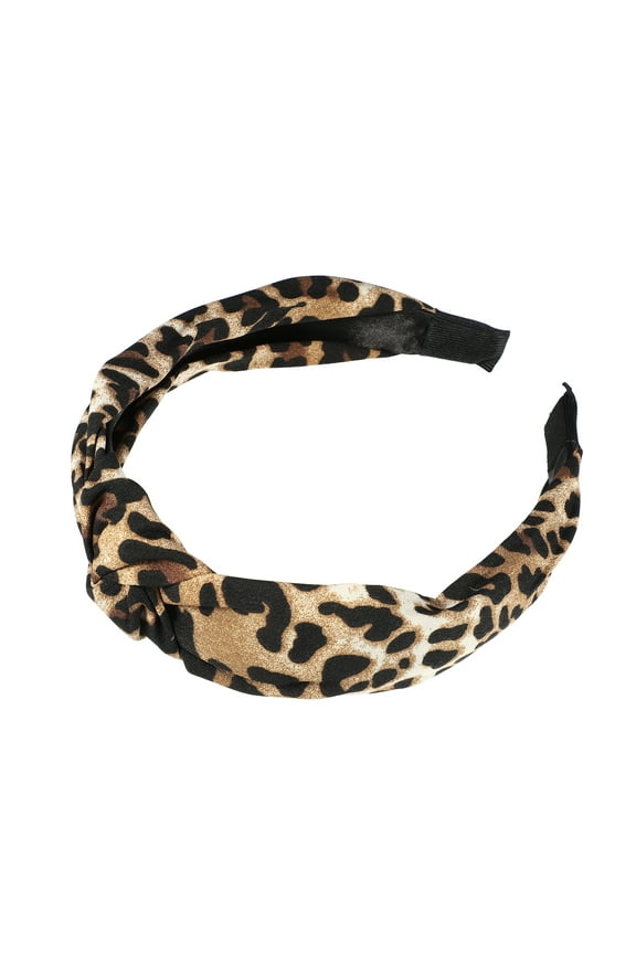 Leopard Pattern Headband Knotted Headband Non-Slip Elastic Wide Headband Accessories for Women Brown