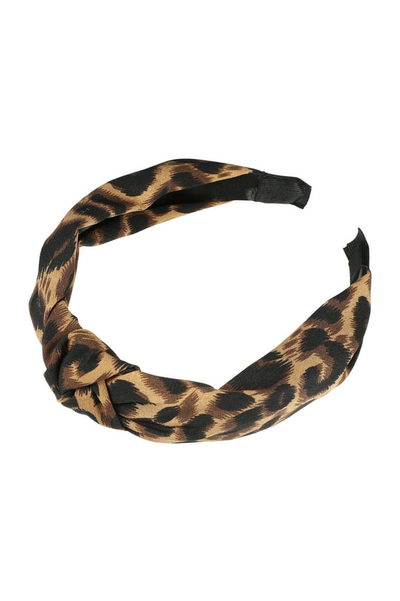 Leopard Pattern Headband Knotted Headband Non-Slip Elastic Wide Headband Accessories for Women Coffee