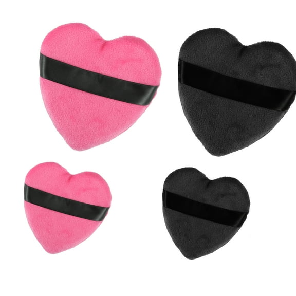 Vocoste Loose Powder Puff Face Soft Heart Shape Puff Blender Beauty Makeup Tool Short Plush Rose Red and Black 4 Pcs