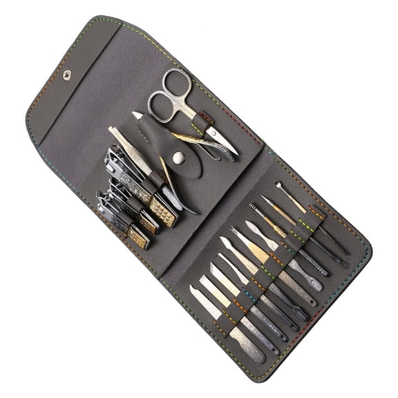 Vocoste Manicure Set Nail Clippers Pedicure Kit Stainless Steel with PU Leather Case Gold Tone 16 Pcs