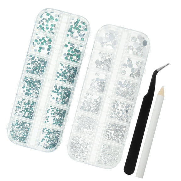 Vocoste Nail Rhinestones 2 Packs of Flatback Rhinestones Green for Nail Art and AB Transparent White 1Set 3040 Pcs