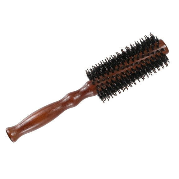 Vocoste Nylon Bristle Round Curling Hair Twill Comb with Wood Handle for Hair Drying Styling Brown L Size 14 Row