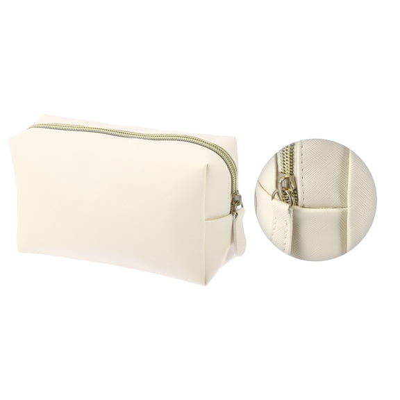 Vocoste PU Leather Makeup Bag Large Makeup Bag Make Up Brush Organizer Bag Toiletry Bag for Women M Size Beige