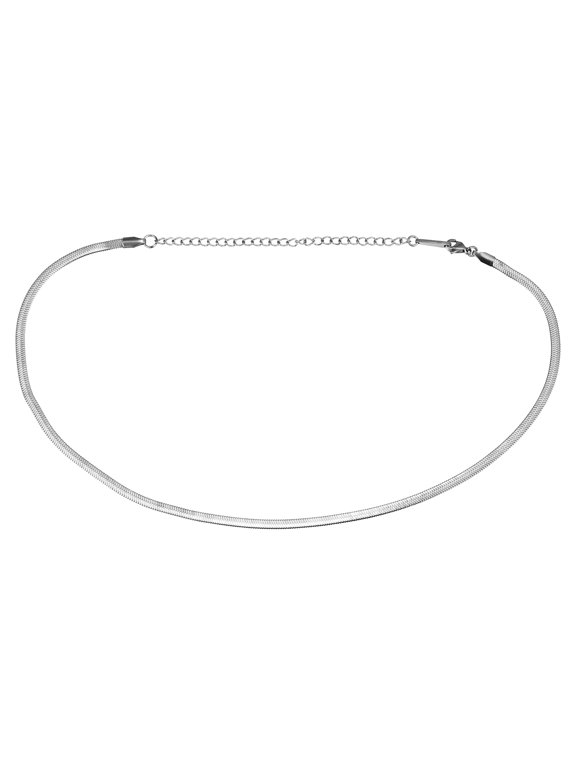Plated Flat Snake Chain Choker Necklace for Women 13.77" Silver Tone
