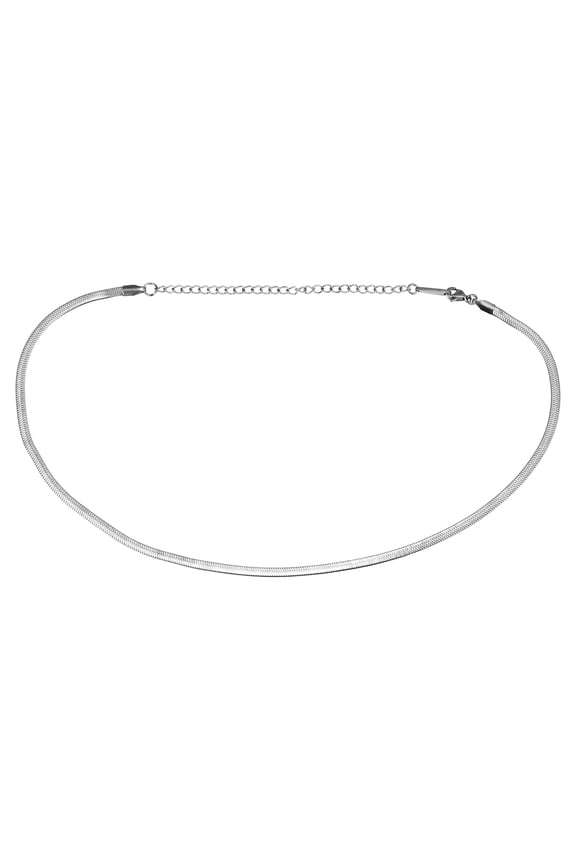 Plated Flat Snake Chain Choker Necklace for Women 13.77" Silver Tone