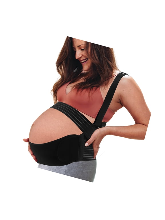 Pregnancy Belly Band Shoulder Strap Belly Support Brace Pregnancy Support Belt for Abdomen 1 Set Black Medium