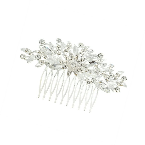 Vocoste Rhinestone Hair Comb for Bride Wedding Flower Side Silver Tone 3.94"x2.36"