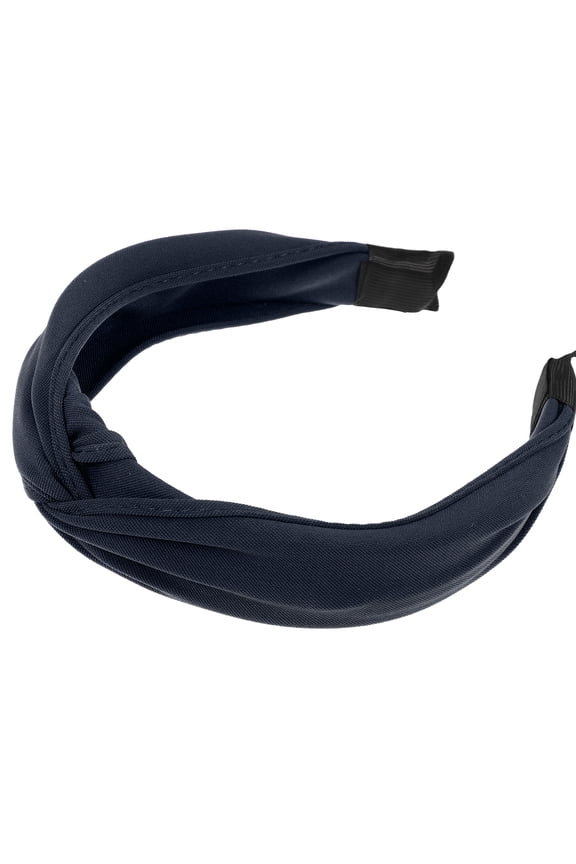 Satin Knot Headband Hairband for Women Lady Navy Blue 1.2 Inch Wide 1 Pcs