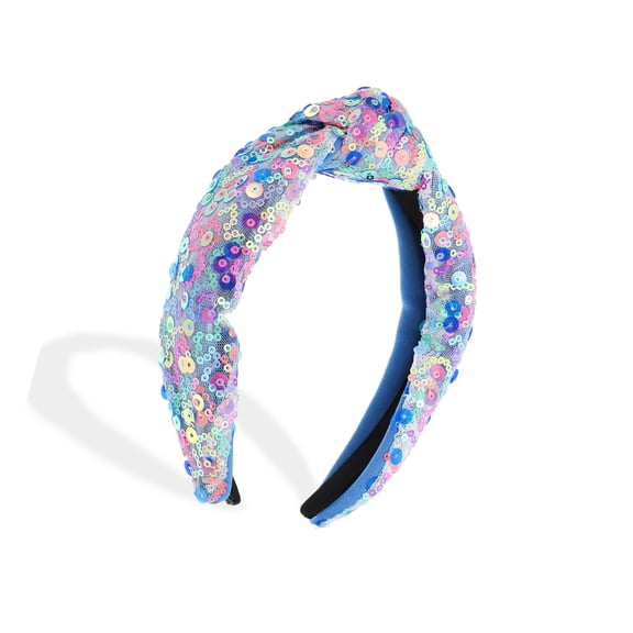 Vocoste Sequin Headband for Women Rainbow Knotted Hair Bands Accessories Sparkly Girls Headbands Blue