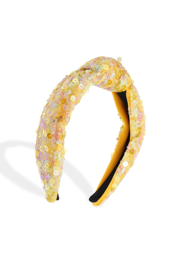 Sequin Headband for Women Rainbow Knotted Hair Bands Accessories Sparkly Girls Headbands Yellow