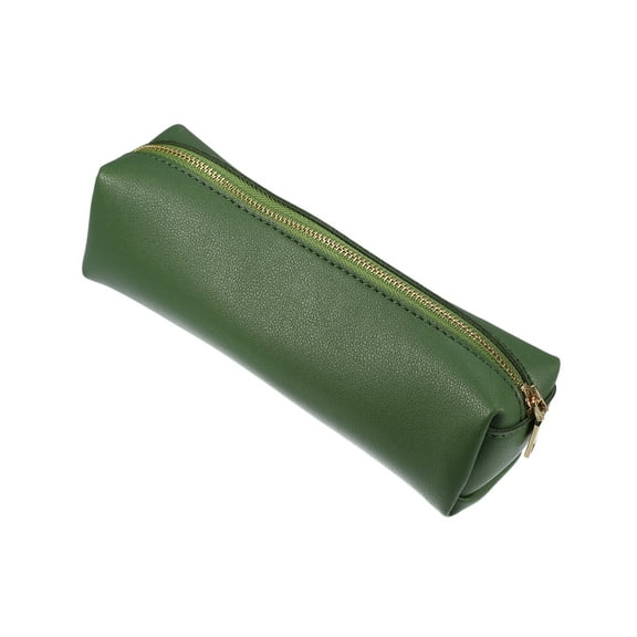 Vocoste Small Makeup Brush Bag Travel Brush Holder Rectangular Zipper Pencil Pouch for Women PU Leather Green