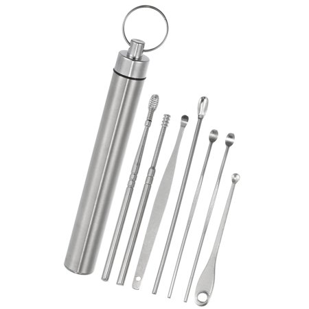 Vocoste Stainless Steel Ear Cleansing Tool Set Ear Cleaner Ear Care Set with Titanium Storage Case 7Pcs