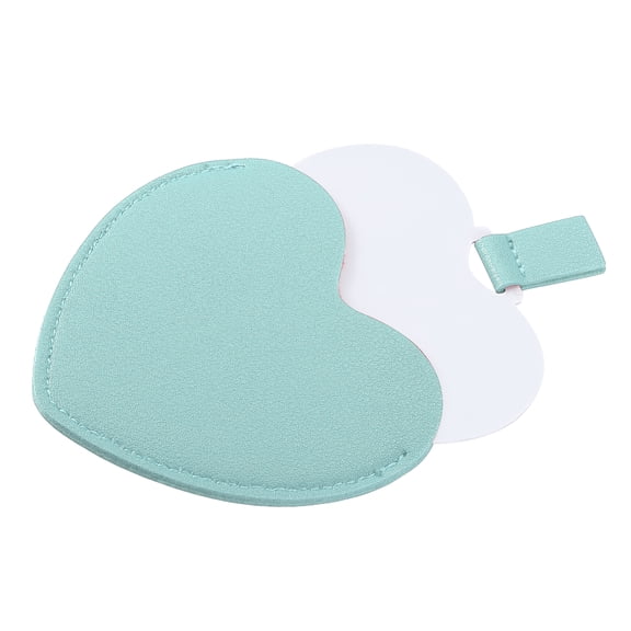 Vocoste Stainless Steel Heart Shaped Compact Mirror with PU Leather Case for Traveling Camping Cyan