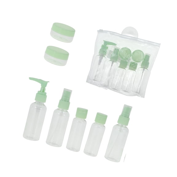 Vocoste Travel Toiletries Bottles Containers Squeezable Refillable Green 7 Pcs