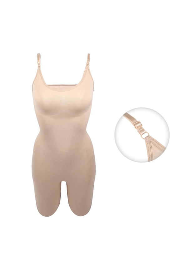 Women Shapewear Tummy Control Full Bust Body Shaper Briefs Bodysuit Butt Beige Size L