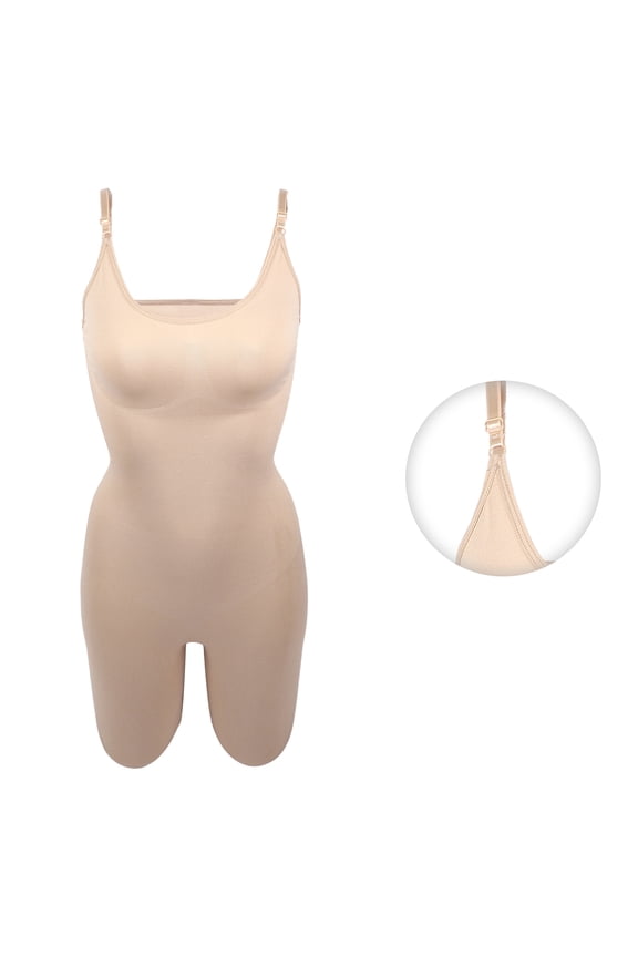 Women Shapewear Tummy Control Full Bust Body Shaper Briefs Bodysuit Butt Lifter Thigh Beige Size XL