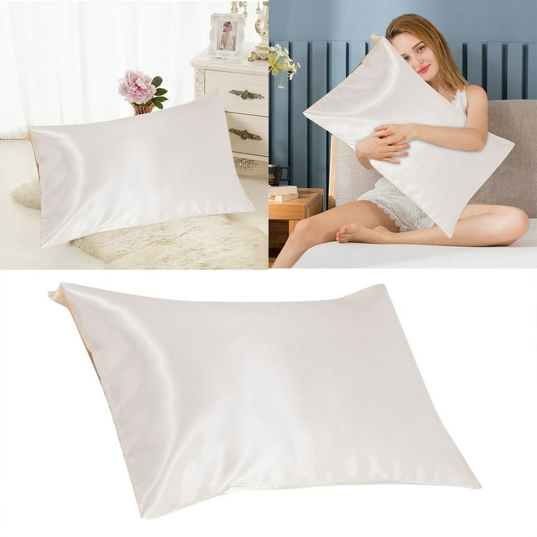 Vocy Blissy Silk Pillow Cases for Standard Size 2 Pack 2Pc Homeware Silk Pillow Cases Silk Double Pillowcase Simple Silky Multi Color Pillowcase Beige