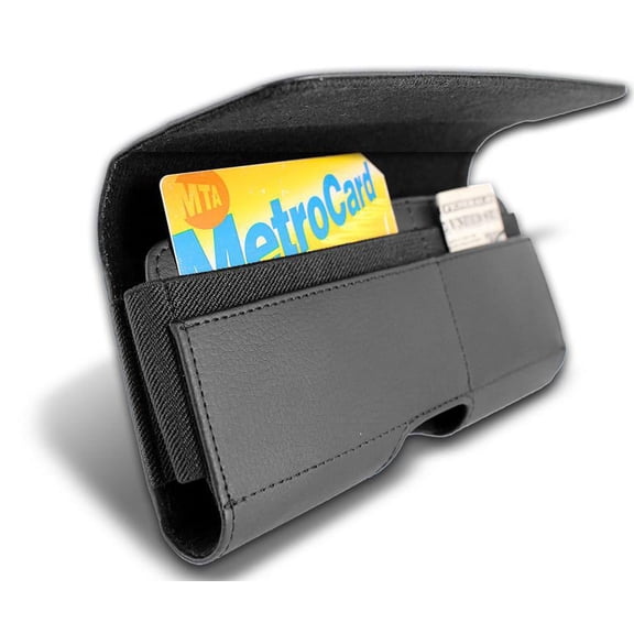 Vodafone Smart V8 Case, Premium Leather Wallet Pouch Holster Belt Case w/ Clip / Loops for Vodafone Smart V8, Smart Platinum, Smart Ultra 7 (Fits w/ a Slim Case On), w/ Card Holder, Black